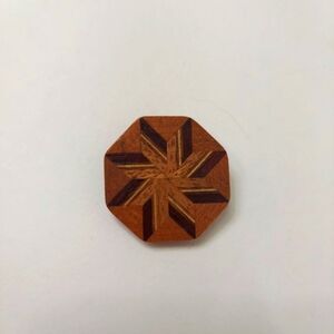 Vintage Wood Mosiac Geometric Octagon Pin Brooch – approx 1.25 inches
